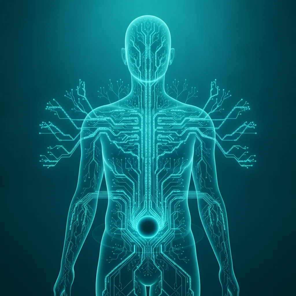 Human body showing bioelectrical circuit pathways connecting organ and gland systems