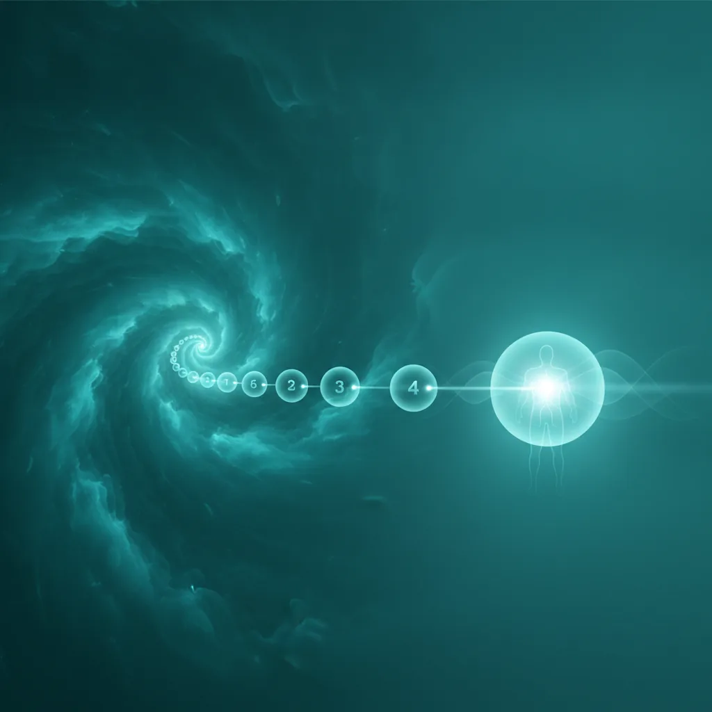 Chain sequence visualization — numbers spiraling toward an origin point